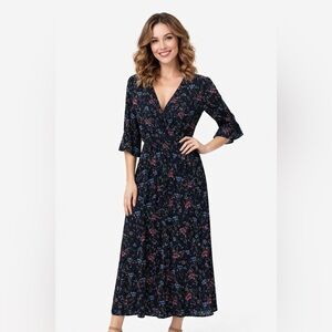 Frames Ray Cassin Black Floral Semi Sheer Wrap Dress Japan Women’s Medium Adjust